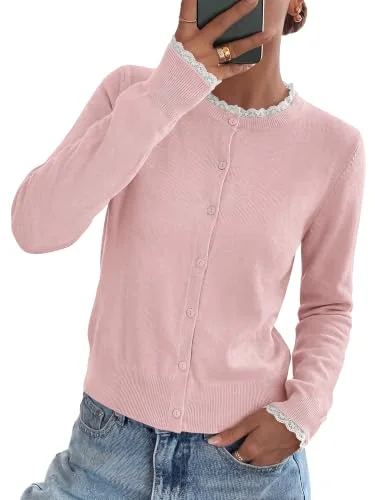 KIRUNDO Lace Button-Down Cardigan in Pink