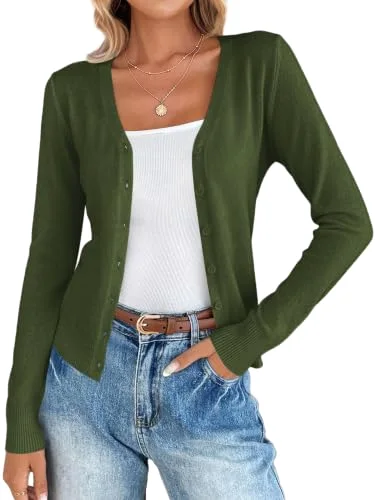 KIRUNDO Lightweight Button-Down Cardigan in Army Green