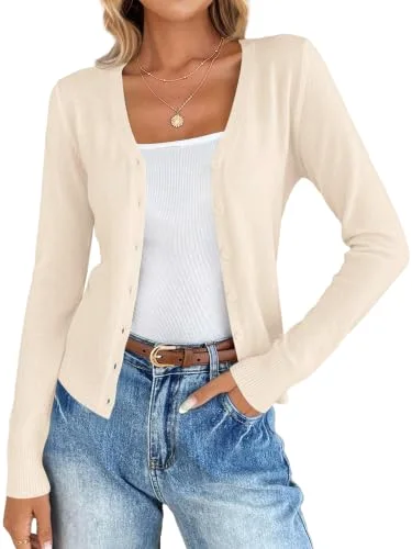 KIRUNDO Lightweight Button-Down Cardigan in Beige
