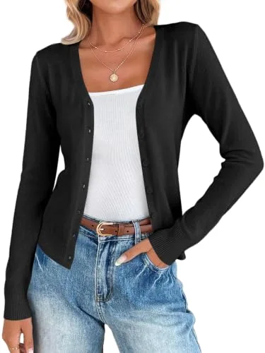KIRUNDO Lightweight Button-Down Cardigan in Black