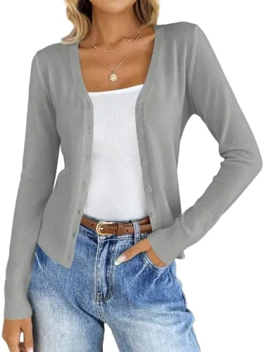 KIRUNDO Lightweight Button-Down Cardigan in Grey Melange