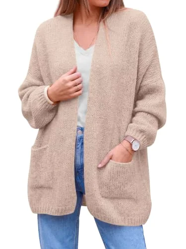 KIRUNDO Open Front Pocket Cardigan in Apricot
