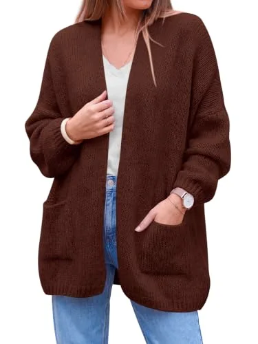 KIRUNDO Open Front Pocket Cardigan in Brown