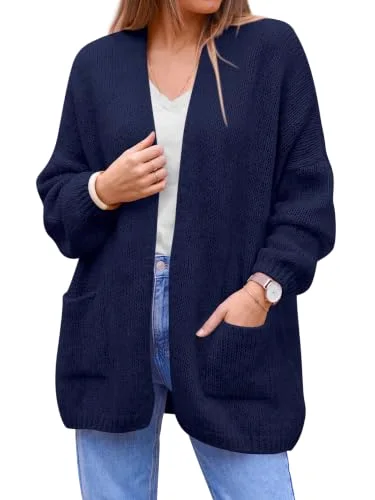 KIRUNDO Open Front Pocket Cardigan in Navy Blue