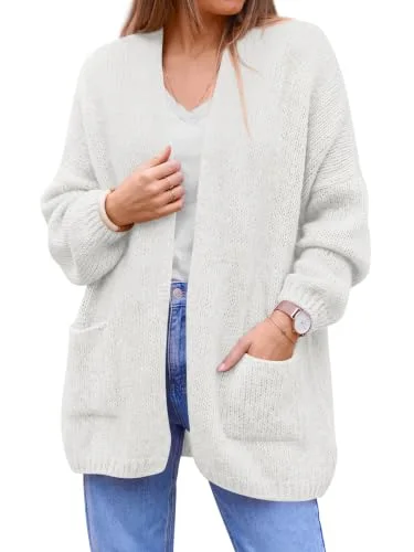KIRUNDO Open Front Pocket Cardigan in White