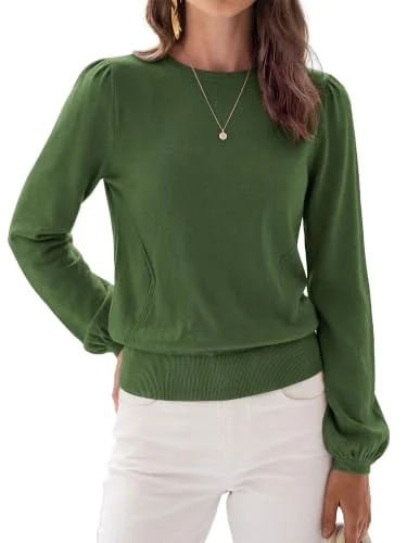 KIRUNDO Puff Sleeve Sweater in Army Green