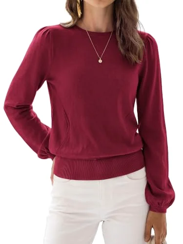 KIRUNDO Puff Sleeve Sweater in Burgundy