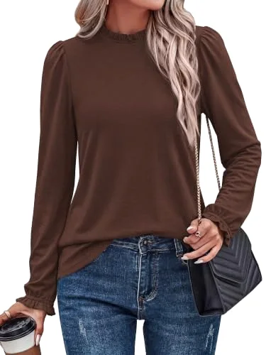 KIRUNDO Relaxed Long Sleeve Blouse in Brown