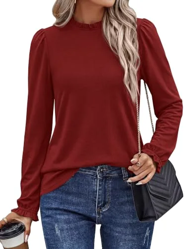 KIRUNDO Relaxed Long Sleeve Blouse in Burgundy