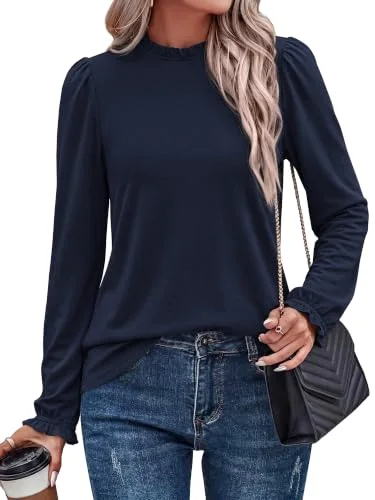 KIRUNDO Relaxed Long Sleeve Blouse in Navy Blue