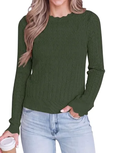 KIRUNDO Scalloped Sweater in Army Green