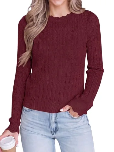 KIRUNDO Scalloped Sweater in Burgundy