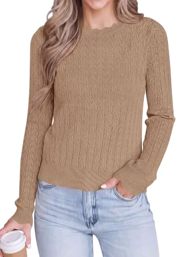 KIRUNDO Scalloped Sweater in Khaki