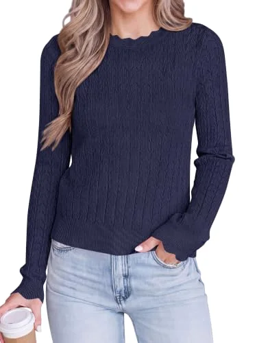 KIRUNDO Scalloped Sweater in Navy Blue