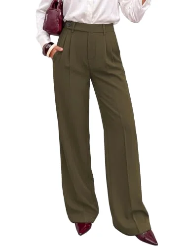 KIRUNDO Side Button Wide Leg Pants in Army Green