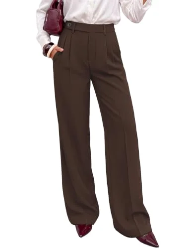 KIRUNDO Side Button Wide Leg Pants in Brown