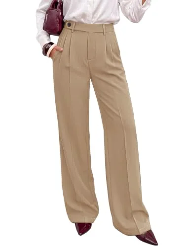 KIRUNDO Side Button Wide Leg Pants in Khaki