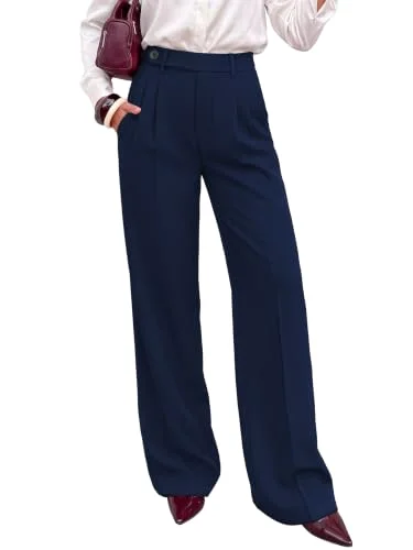 KIRUNDO Side Button Wide Leg Pants in Navy Blue