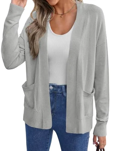 KIRUNDO Soft Knit Open Front Cardigan in Grey