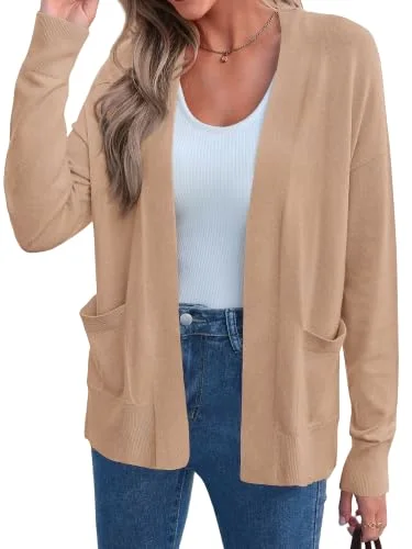 KIRUNDO Soft Knit Open Front Cardigan in Khaki