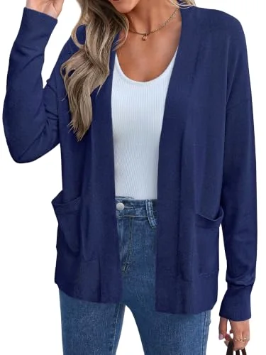 KIRUNDO Soft Knit Open Front Cardigan in Navy Blue