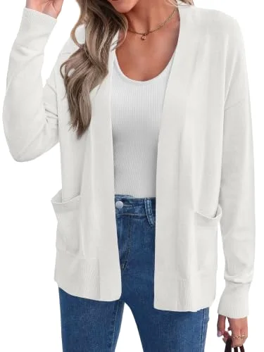 KIRUNDO Soft Knit Open Front Cardigan in White