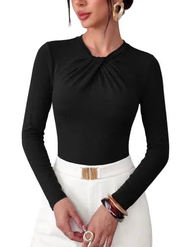 KIRUNDO Twist Front Long Sleeve Blouse in Black
