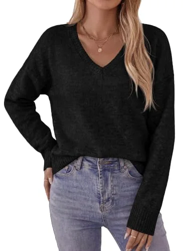 KIRUNDO V-Neck Long Sleeve Sweater in Black