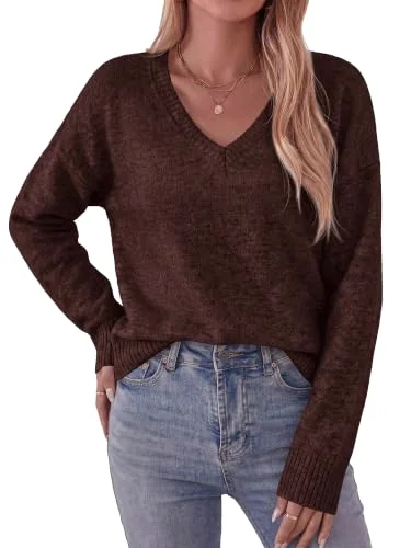KIRUNDO V-Neck Long Sleeve Sweater in Brown