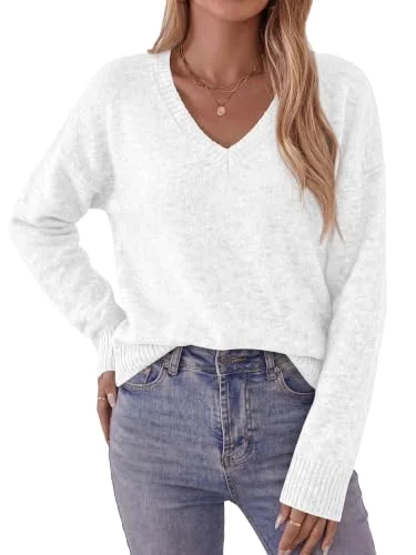 KIRUNDO V-Neck Long Sleeve Sweater in White