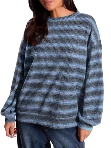 KIRUNDO Waffle Knit Striped Sweater in Blue