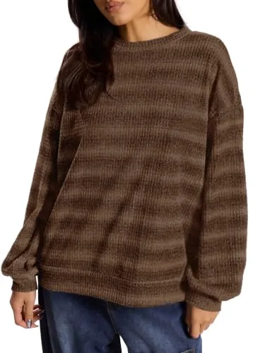 KIRUNDO Waffle Knit Striped Sweater in Brown