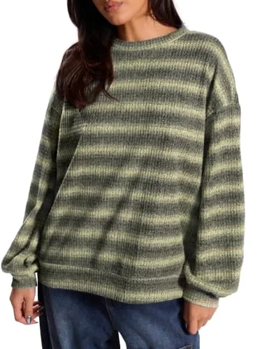 KIRUNDO Waffle Knit Striped Sweater in Green