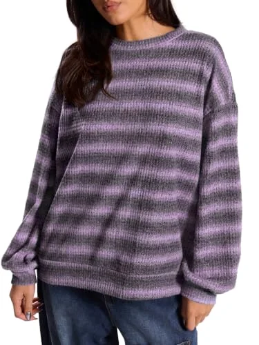 KIRUNDO Waffle Knit Striped Sweater in Purple