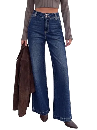 KIRUNDO Wide Leg High-Waist Jeans in Dark Blue