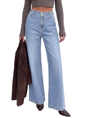 KIRUNDO Wide Leg High-Waist Jeans in Light Blue