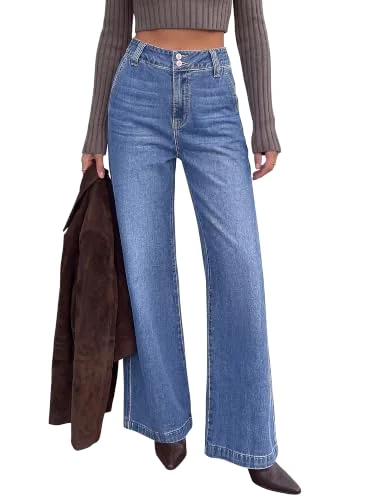 KIRUNDO Wide Leg High-Waist Jeans in Mid Blue