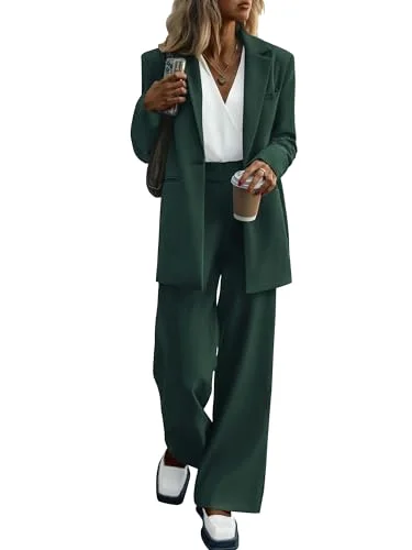 KIRUNDO Wide Leg Pant Suit Set in Dark Green