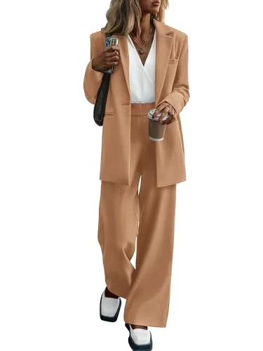 KIRUNDO Wide Leg Pant Suit Set in Khaki
