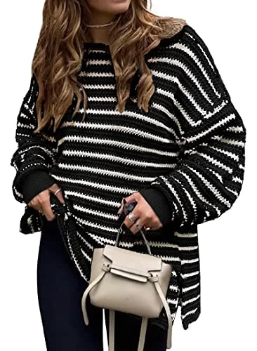 KIRUNDO Striped Oversized Sweater in Black