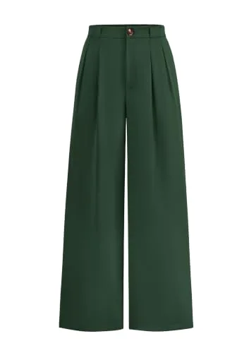 KIRUNDO Pleated Button Wide Leg Pants in Dark Green