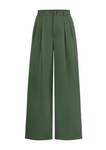 KIRUNDO Pleated Button Wide Leg Pants in Deep Green
