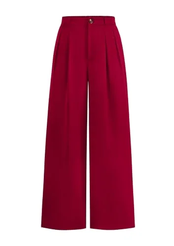 KIRUNDO Pleated Button Wide Leg Pants in Red