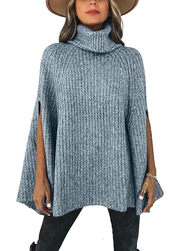 KIRUNDO Chunky Turtleneck Sweater in Grey Blue