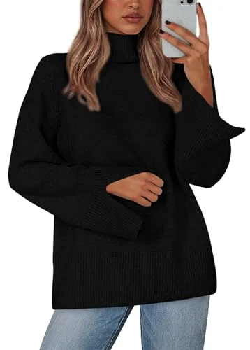 KIRUNDO Ribbed Turtleneck Long Sleeve Sweater in Black