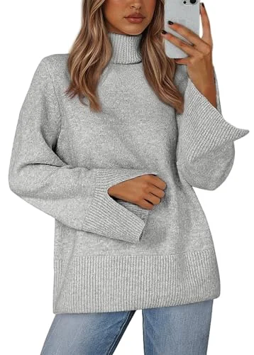 KIRUNDO Ribbed Turtleneck Long Sleeve Sweater in Grey