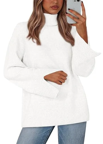 KIRUNDO Ribbed Turtleneck Long Sleeve Sweater in White