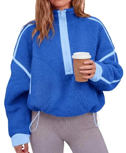 KIRUNDO Sherpa Fleece Half-Zip Sweatshirt in Blue