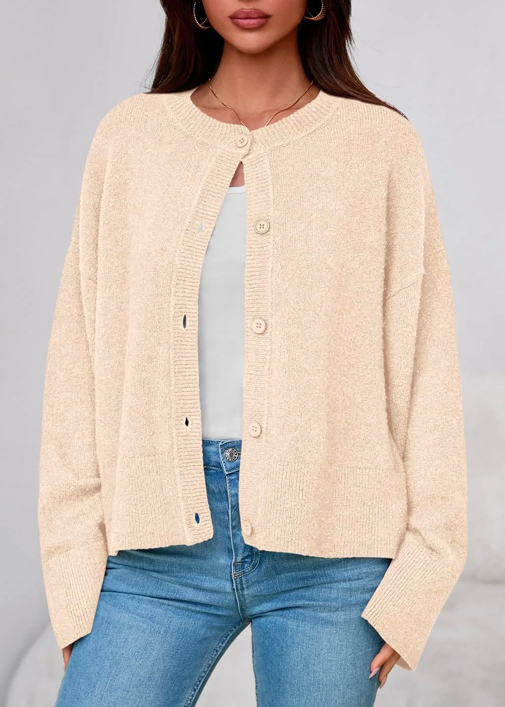 KIRUNDO Oversized Cardigan in Cream, view 3