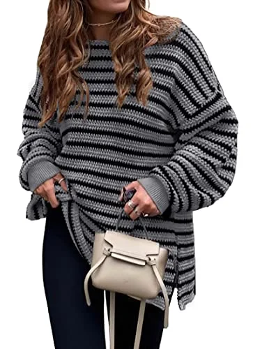 KIRUNDO Striped Oversized Sweater in Grey